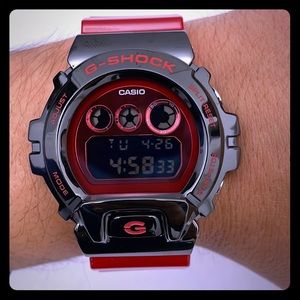 New Casio G Shock Red Band Metal dial Men Watch